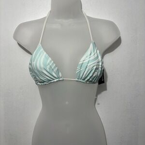 Hurley Teal White Zebra Print Triangle Bikini Top Size S cruise vacation resort